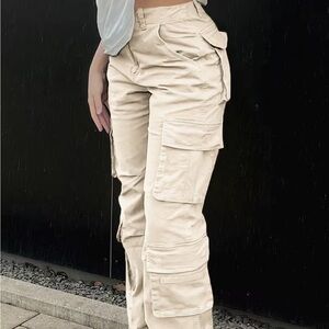 Light Beige Cargo Pants stretchy